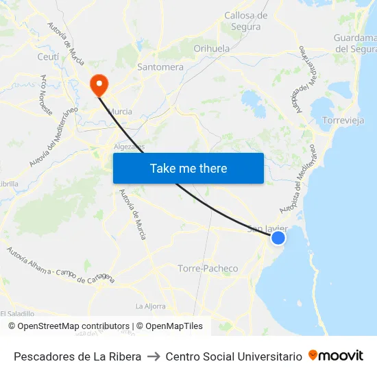 Pescadores de La Ribera to Centro Social Universitario map