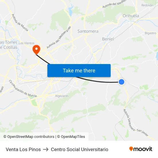 Venta Los Pinos to Centro Social Universitario map