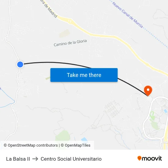 La Balsa II to Centro Social Universitario map
