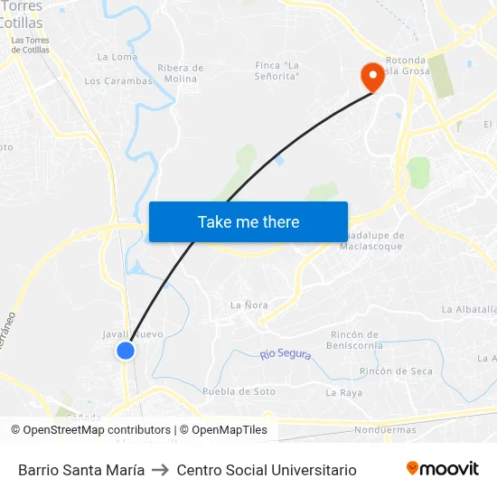 Barrio Santa María to Centro Social Universitario map