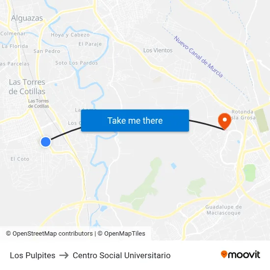 Los Pulpites to Centro Social Universitario map
