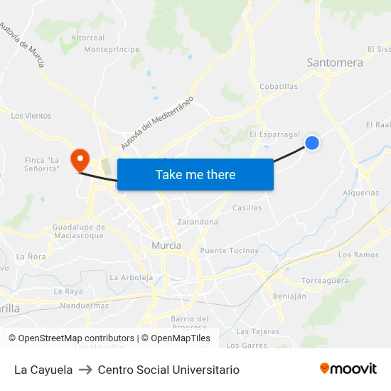 La Cayuela to Centro Social Universitario map