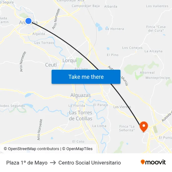 Plaza 1º de Mayo to Centro Social Universitario map