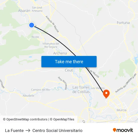 La Fuente to Centro Social Universitario map