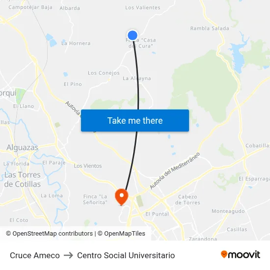 Cruce Ameco to Centro Social Universitario map