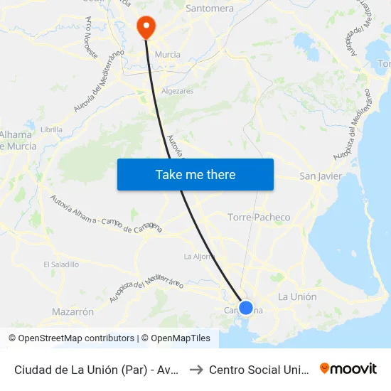 Ciudad de La Unión (Par) - Avda. de Murcia to Centro Social Universitario map