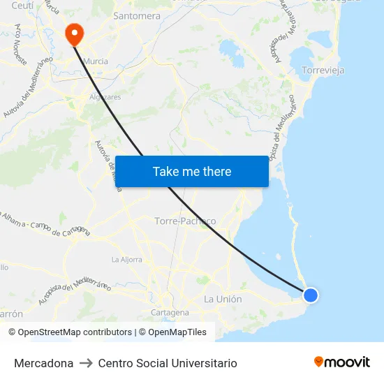 Mercadona to Centro Social Universitario map