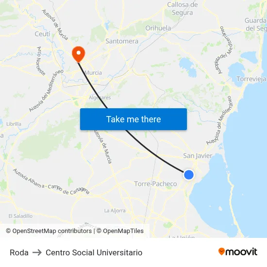 Roda to Centro Social Universitario map