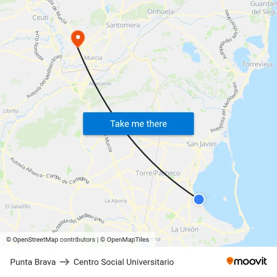 Punta Brava to Centro Social Universitario map