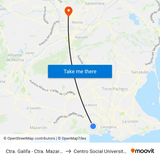 Ctra. Galifa - Ctra. Mazarrón to Centro Social Universitario map
