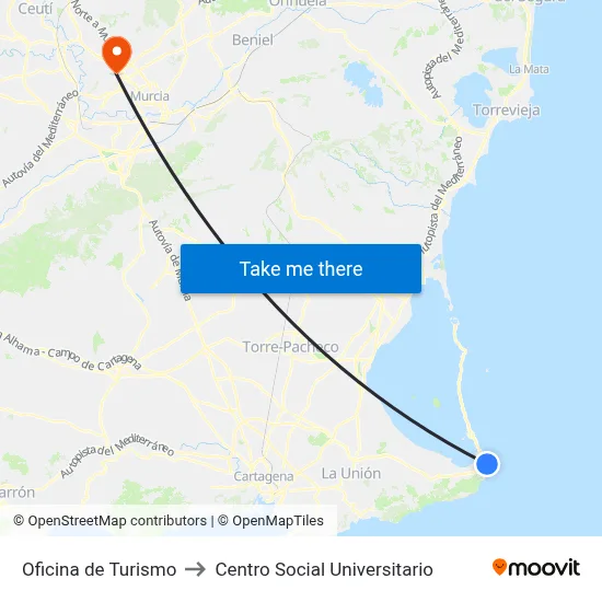 Oficina de Turismo to Centro Social Universitario map