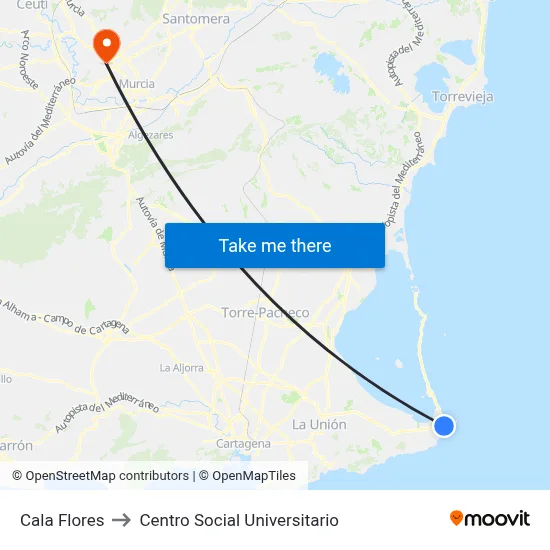 Cala Flores to Centro Social Universitario map