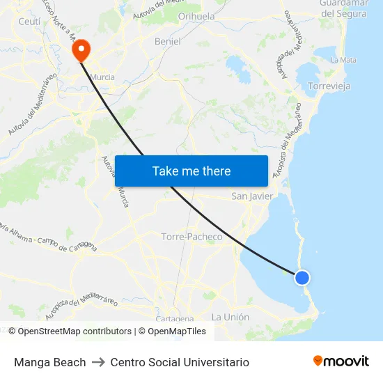 Manga Beach to Centro Social Universitario map