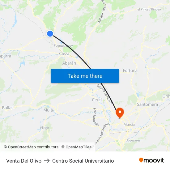 Venta Del Olivo to Centro Social Universitario map