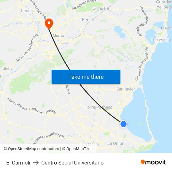 El Carmolí to Centro Social Universitario map