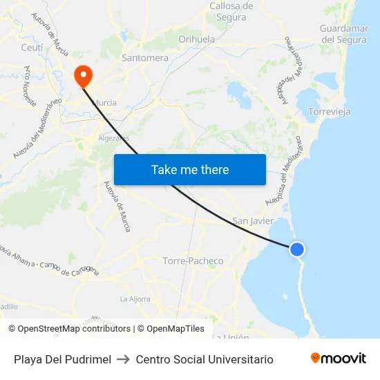 Playa Del Pudrimel to Centro Social Universitario map