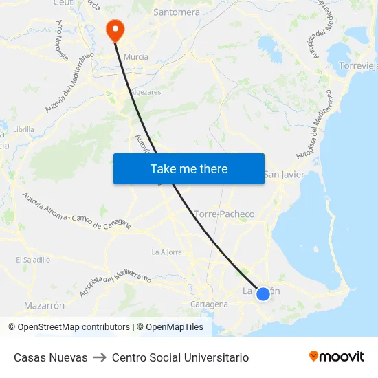 Casas Nuevas to Centro Social Universitario map