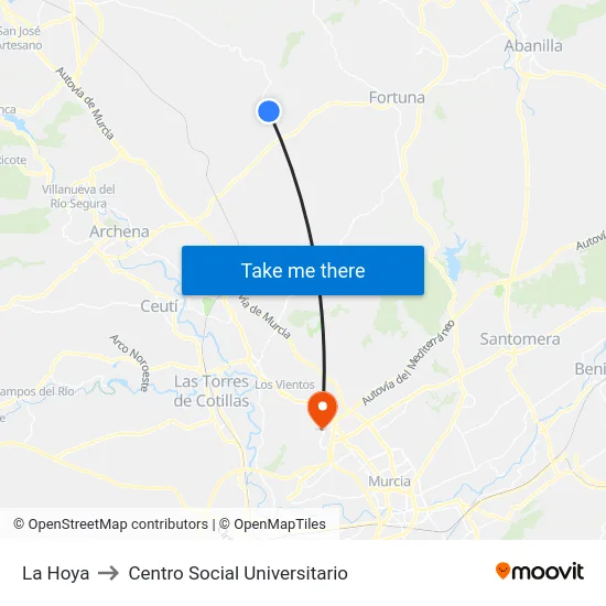 La Hoya to Centro Social Universitario map