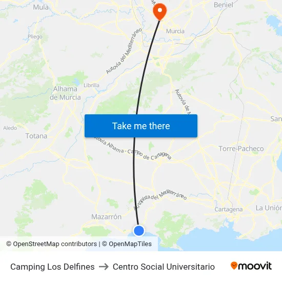 Camping Los Delfines to Centro Social Universitario map