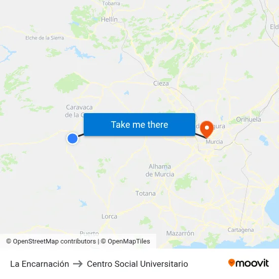 La Encarnación to Centro Social Universitario map