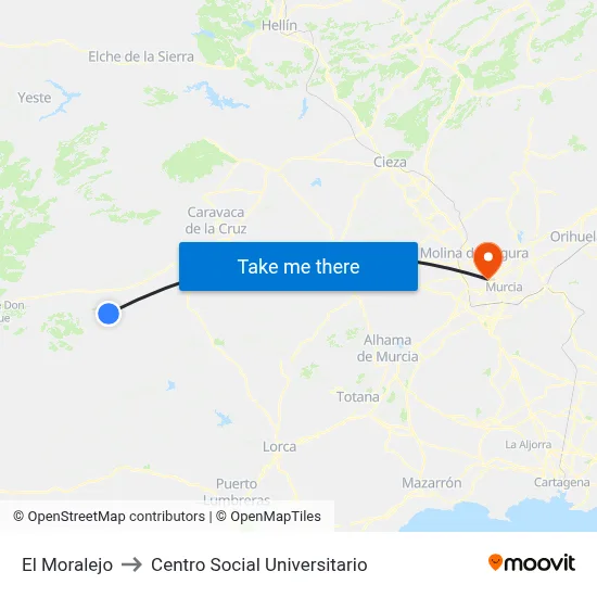 El Moralejo to Centro Social Universitario map