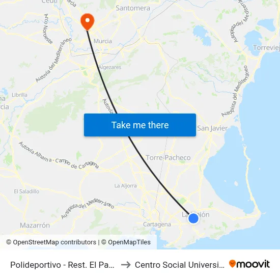 Polideportivo - Rest. El Pariente to Centro Social Universitario map