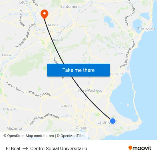 El Beal to Centro Social Universitario map