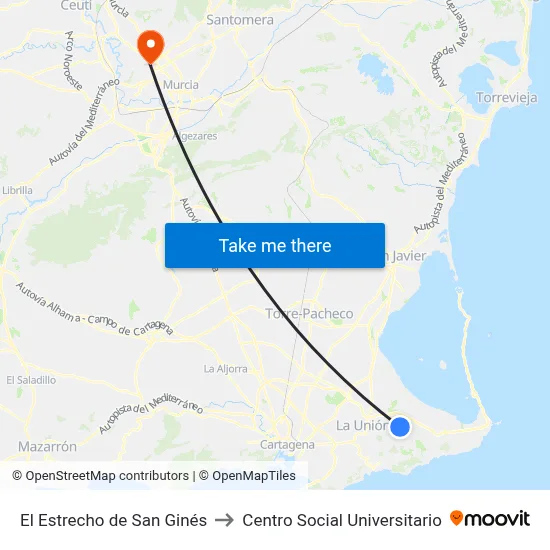 El Estrecho de San Ginés to Centro Social Universitario map