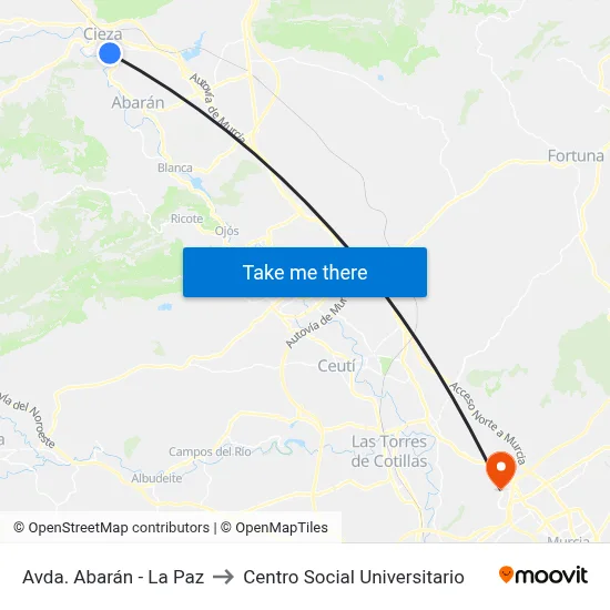 Avda. Abarán - La Paz to Centro Social Universitario map