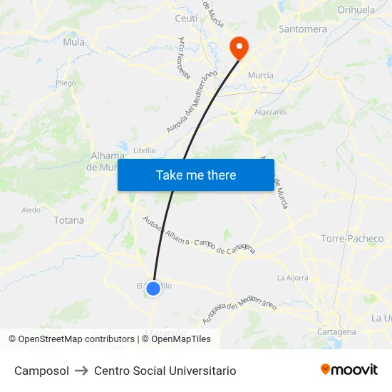 Camposol to Centro Social Universitario map