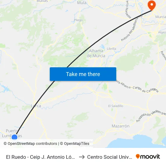 El Ruedo - Ceip J. Antonio López Alcaraz to Centro Social Universitario map