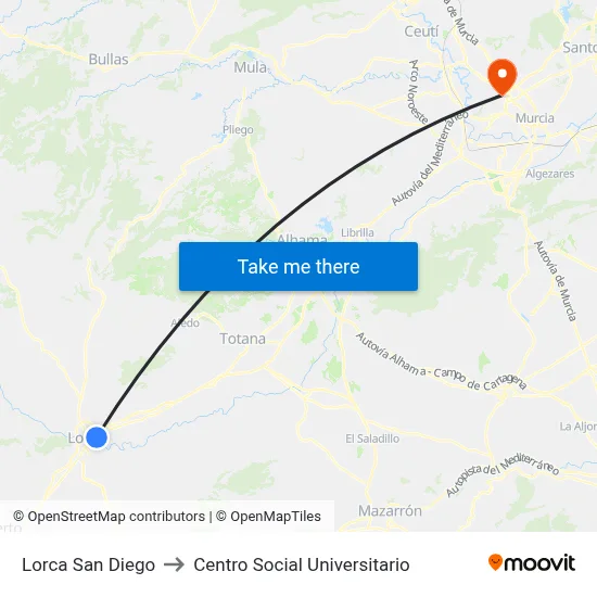 Lorca San Diego to Centro Social Universitario map