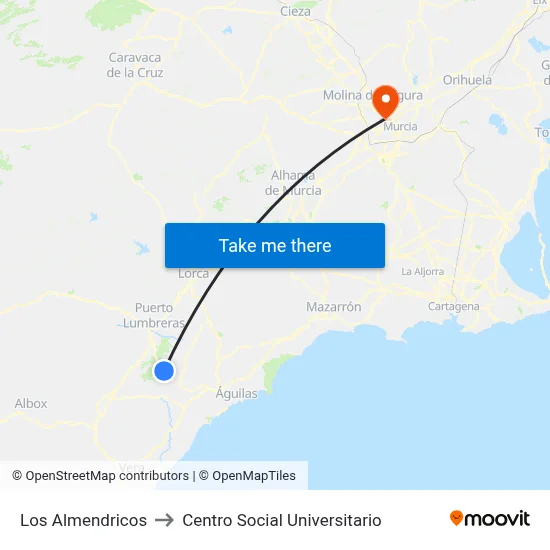 Los Almendricos to Centro Social Universitario map