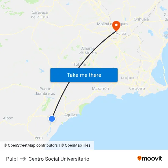 Pulpí to Centro Social Universitario map