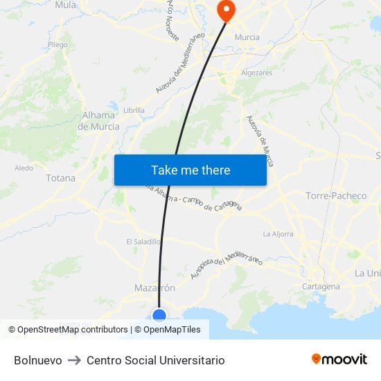 Bolnuevo to Centro Social Universitario map