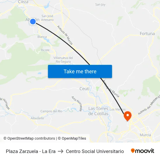 Plaza Zarzuela - La Era to Centro Social Universitario map