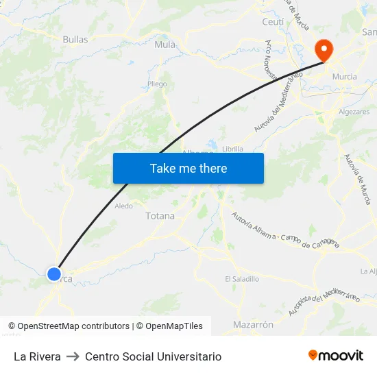 La Rivera to Centro Social Universitario map