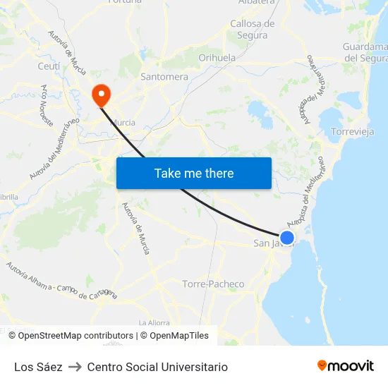 Los Sáez to Centro Social Universitario map