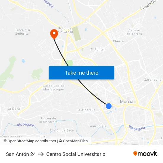 San Antón 24 to Centro Social Universitario map