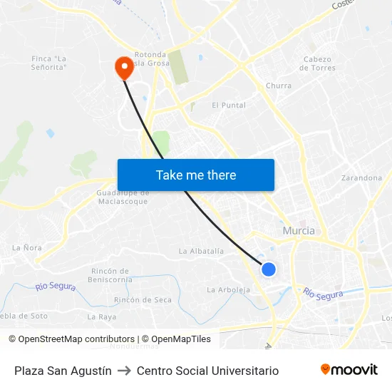 Plaza San Agustín to Centro Social Universitario map