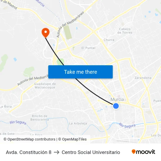 Avda. Constitución 8 to Centro Social Universitario map