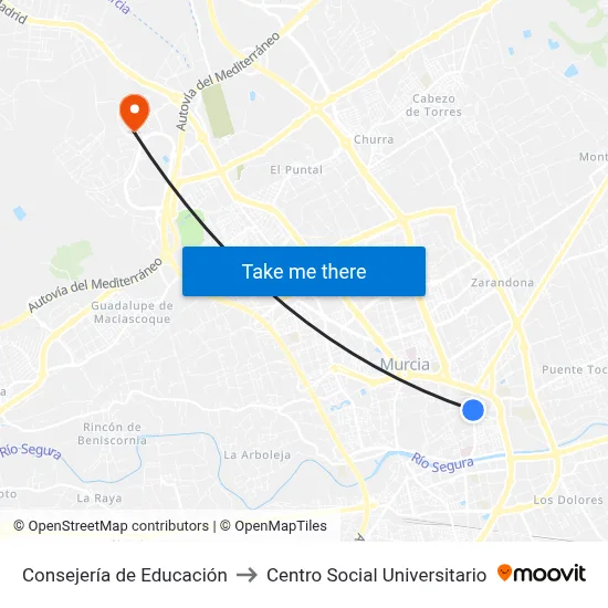 Consejería de Educación to Centro Social Universitario map