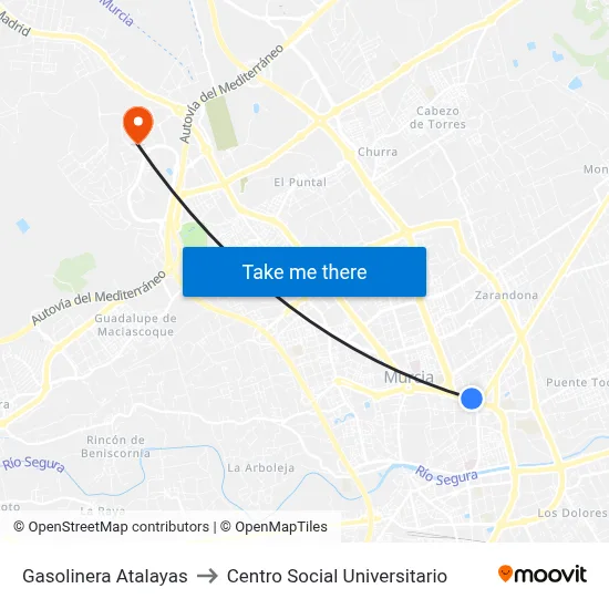 Gasolinera Atalayas to Centro Social Universitario map