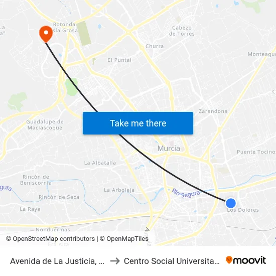 Avenida de La Justicia, 18 to Centro Social Universitario map