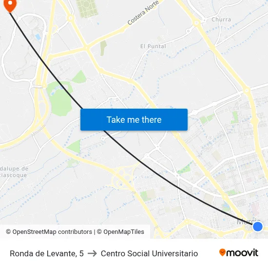 Ronda de Levante, 5 to Centro Social Universitario map