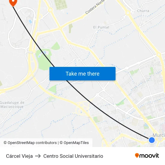 Cárcel Vieja to Centro Social Universitario map