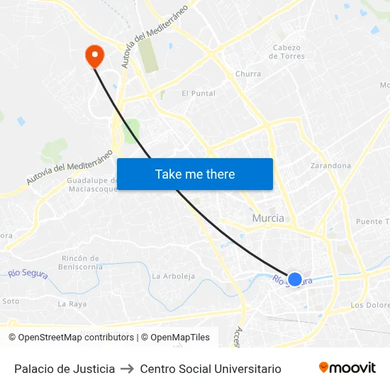 Palacio de Justicia to Centro Social Universitario map