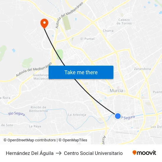 Hernández Del Águila to Centro Social Universitario map