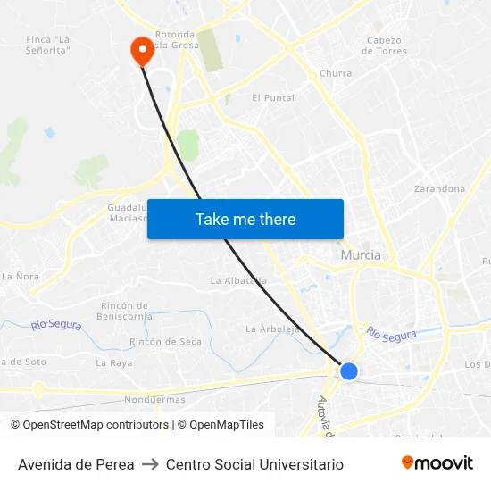 Avenida de Perea to Centro Social Universitario map