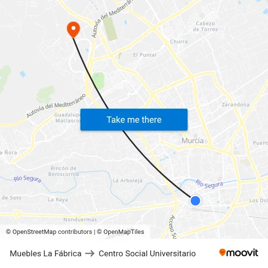 Muebles La Fábrica to Centro Social Universitario map